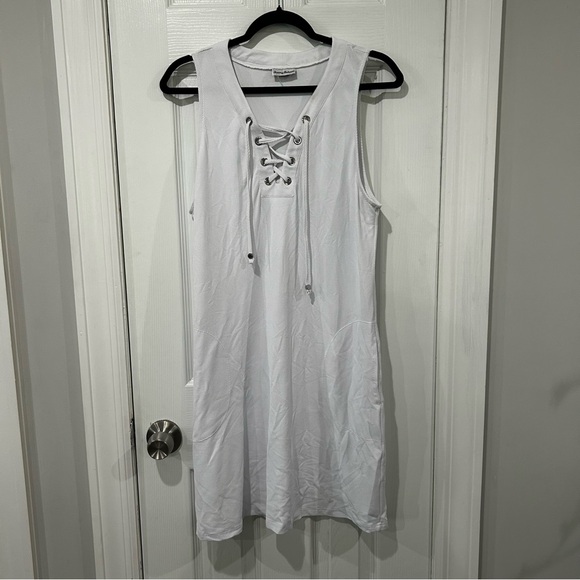 Tommy Bahama Women’s White Island Cays Lace-Up Coverup Dress Spa - Picture 2 of 4